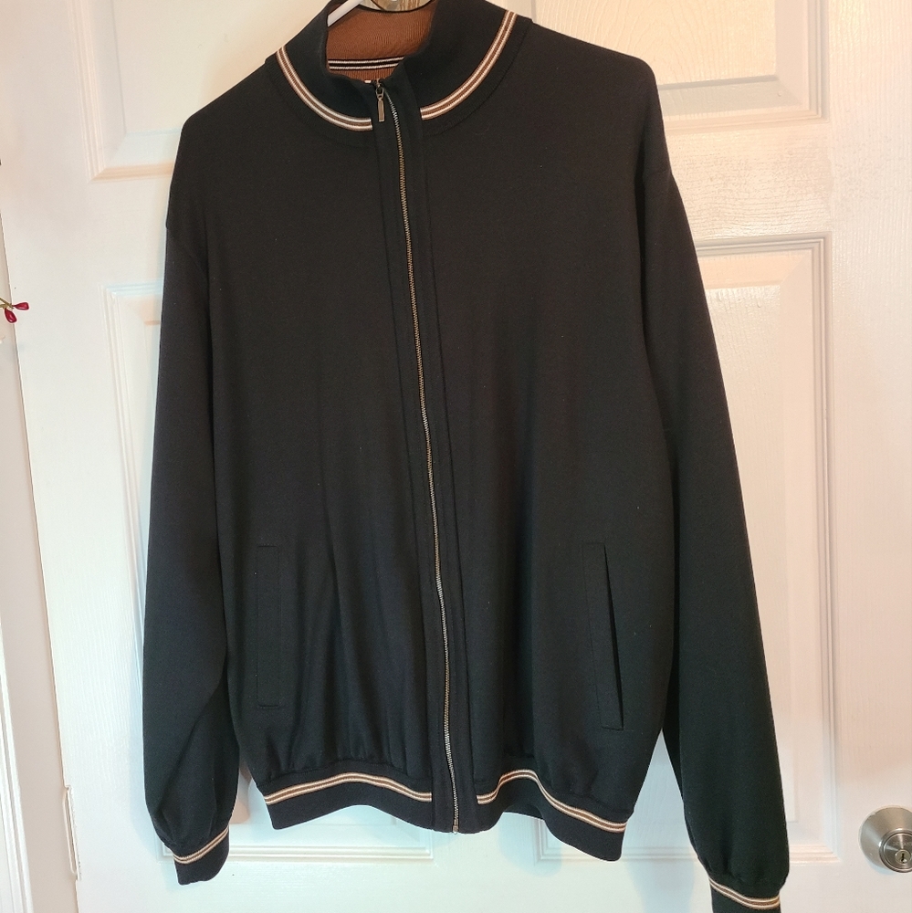 (1033) St. Croix Knits Men's Long Sleeve Full Zip Sweater, Size: Med Black